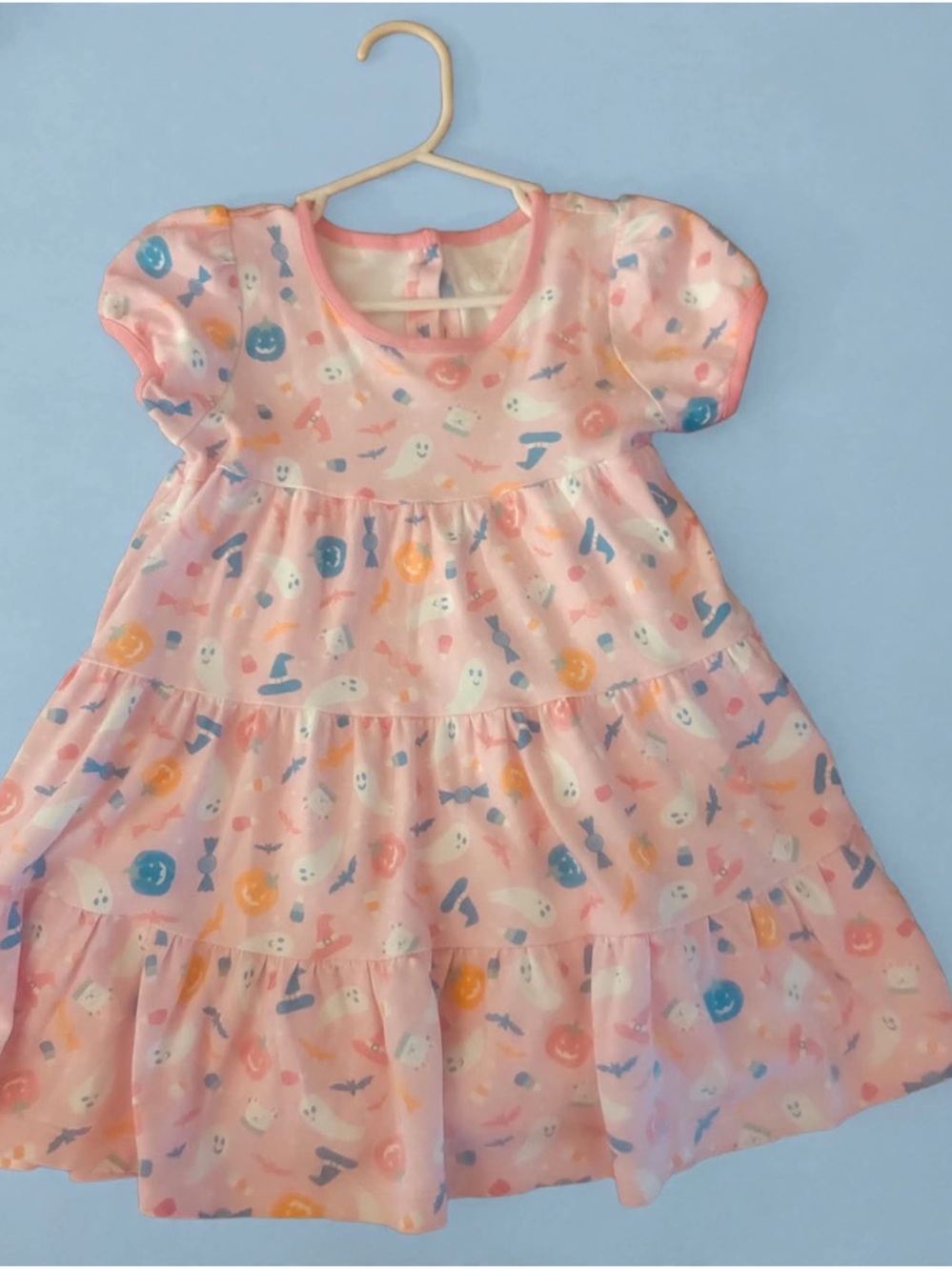 James & Lottie Pink Blue Pastel Halloween Print Tiered soft Dress 3T